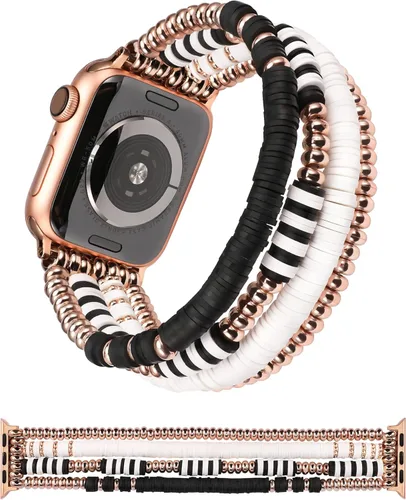 Miniatura 7 de TOYOUTHS Pulsera con cuentas Heishi compatible con Apple Watch para mujeres, niñas y niños, linda pulsera elástica de arcilla, pulsera apilable