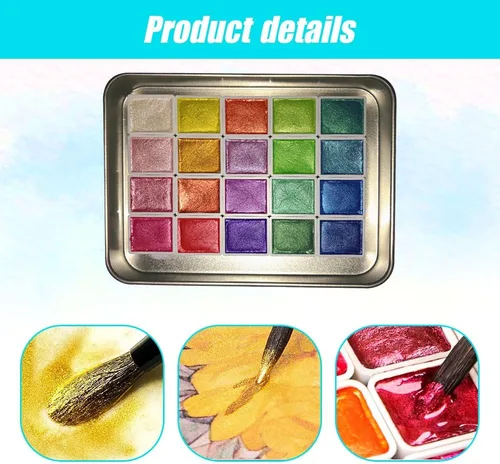 Miniatura 3 de Juego de pintura de acuarela de 20 colores, mini pintura de acuarela que cambia de color 2026, juego de pinturas de acuarela metálicas, caja