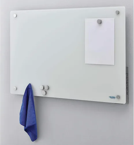 Miniatura 2 de Global Industrial Pizarra blanca magnética de vidrio de 36 pulgadas de ancho x 24 pulgadas de alto, sin marco, color blanco, incluye borrador y paño