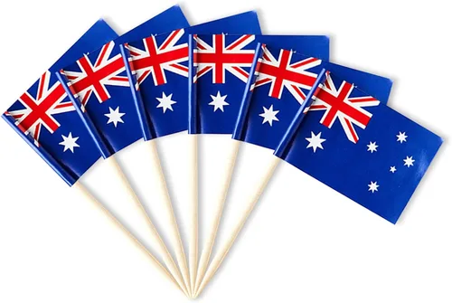 Palillos de dientes pequeños con bandera australiana para aperitivos de fiesta, cupcakes, pasteles y comida, perfectos para vacaciones nacionales,