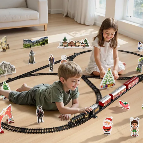 Miniatura 2 de NIPLOOOW Juego de tren para niños de 4 a 8 años, juguete de tren eléctrico con sonido realista, luces y humo para debajo del árbol de Navidad