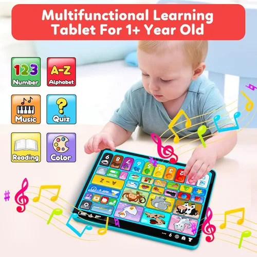 Miniatura 2 de Peacurh Tableta de Juguete de Aprendizaje Trilingüe con Música y Sonido, Juguetes de Terapia Musical del Habla Montessori, Regalos para Niño, Niña