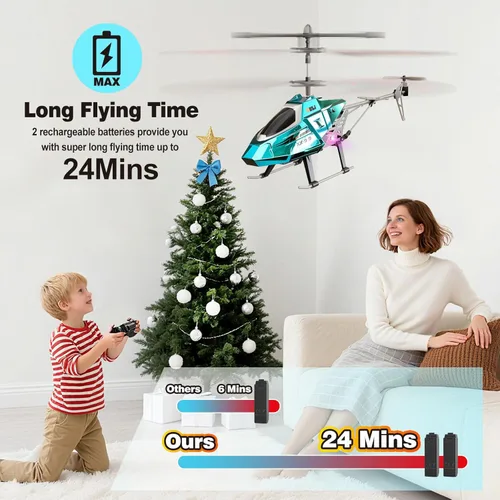 Miniatura 5 de XIKOTEC Helicóptero de control remoto, juguete de helicóptero RC para niños, avión RC de 2.4 GHz con luces LED, juguete volador a control remoto