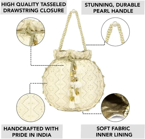 Miniatura 3 de Aheli Potli - Bolso de mano para mujer, hecho a mano, elegante, para novia, bolso de moda
