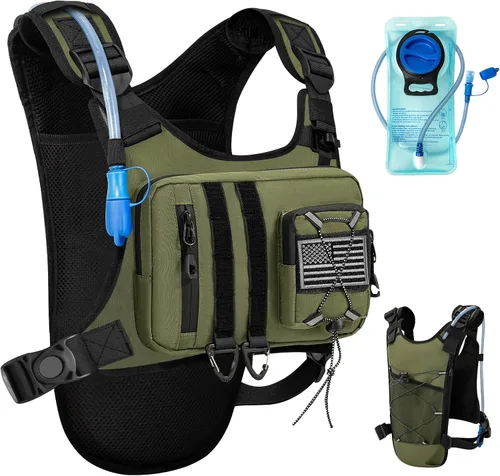 Miniatura 10 de Chaleco de hidratación al aire libre para correr y senderismo, mochila de agua ligera y transpirable con vejiga de 2.0 L, bolsa de pecho sin rebote