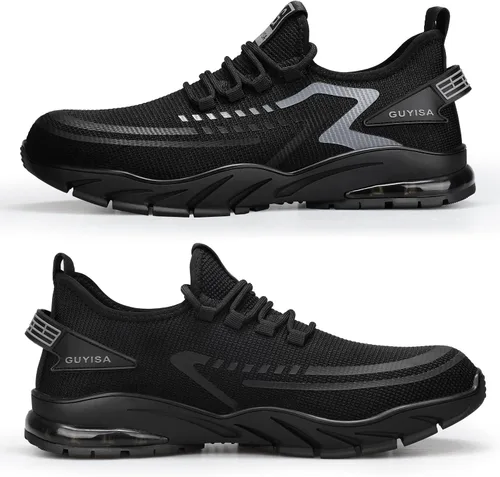 Miniatura 6 de GLANOUDUN Zapatos de punta de acero para hombre, zapatos de trabajo ligeros para hombres, zapatos de trabajo negros con punta de acero, zapatos