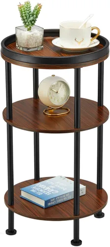 Miniatura 20 de Mesa auxiliar redonda pequeña con estación de carga para espacios pequeños, mesa decorativa de 3 niveles con puertos USB y tomas de corriente, mesa