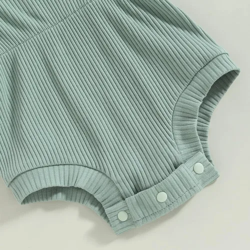Miniatura 28 de Traje de verano para niña pequeña, de manga corta, acanalado, overol liso, pantalones cortos, ropa para recién nacidos