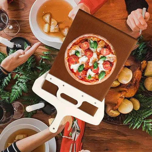 Miniatura 4 de Vikye Pala deslizante para pizza, pala de pizza con mango ligero, pala de madera, espátula de pala de agarre cómodo para hornear pizza casera cocina