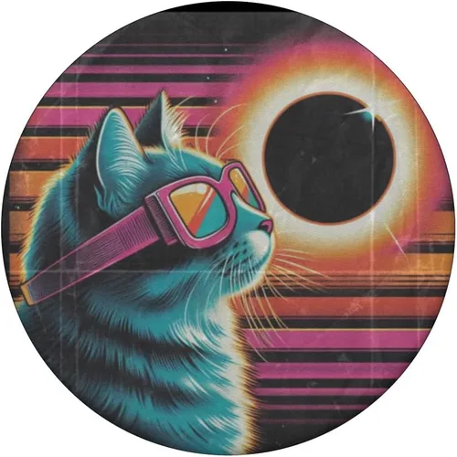 Miniatura 3 de Cat Solar Eclipse - Synthwave Retro Poster Style PopSockets Standard PopGrip