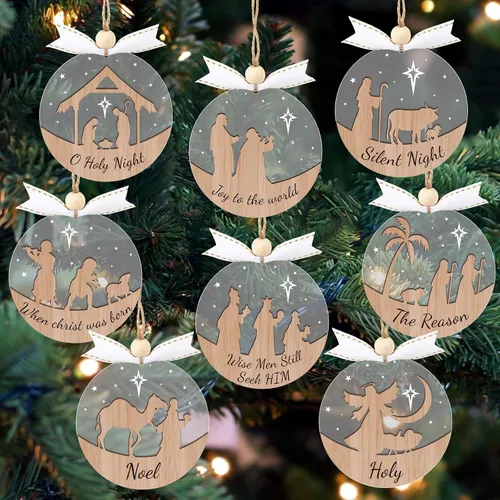 GuassLee 16 adornos navideños de Navidad – Archivo de acrílico de madera 3D cortado, belén, manualidades, adornos para niños, árbol de decoración de