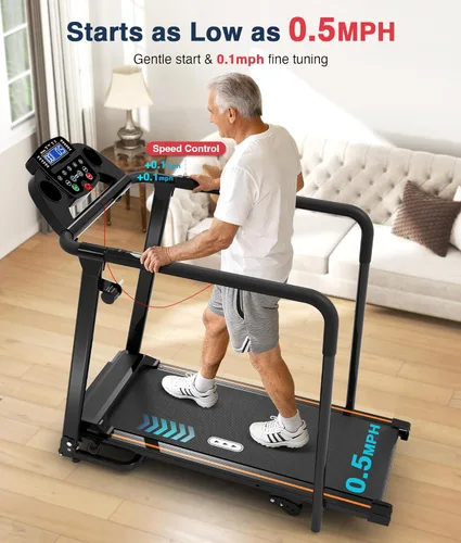 Miniatura 5 de Redliro Walking Treadmill with Long Handrails – Treadmill for Seniors 300 lbs Capacity – Foldable, Lightweight with Wheels, Cup & Phone Holder