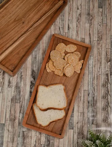 Miniatura 4 de NIRMAN Platos rectangulares de madera de acacia para decoración del hogar, alimentos, verduras, frutas, embutidos, bandeja para servir aperitivos