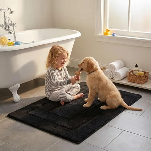 Miniatura 6 de GRANNY SAYS Alfombra de baño negra, alfombras de baño antideslizantes para baño, súper suaves y absorbentes de agua, alfombras de baño de Negro
