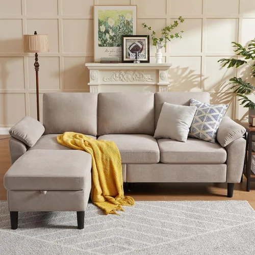 Miniatura 4 de Sofá modular convertible de 80 pulgadas, sofá pequeño en forma de L de 3 asientos con diván de almacenamiento reversible, sofá moderno de tela