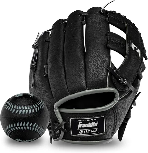 Franklin Sports Kids Baseball Gloves - RTP Youth Teeball Glove + Ball Set - Boys + Girls Teeball Mitt - 9.5" Negro/Plateado