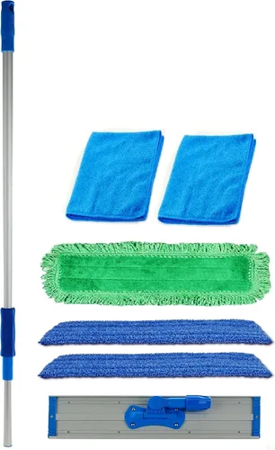 Real Clean Trapeador profesional de microfibra comercial de 18 pulgadas con tres almohadillas de microfibra prémium de 18 pulgadas y 2 toallas de