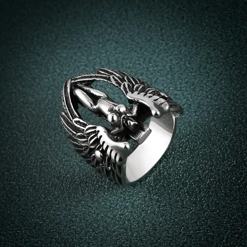 Miniatura 4 de HZMAN Anillo de acero inoxidable con alas de ángel de plumas de diosa de arcángel vintage