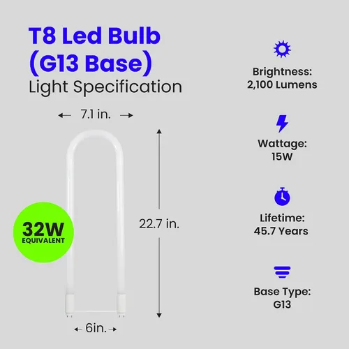 Miniatura 3 de Feit Electric Bombilla LED de 15 W T8/T12 U-Bend de repuesto directo o derivación de balasto, bombilla LED lineal, 4000 K blanco frío, paquete de 4