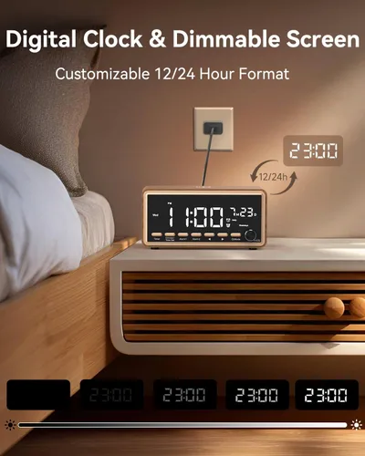 Miniatura 9 de Radio despertador digital para dormitorios, radio FM y máquina de sonido de ruido blanco con temporizador, altavoz Bluetooth, reloj despertador dual
