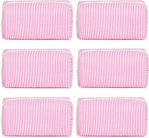 Miniatura 55 de SOIDRAM 6 Piezas Bolsa de Maquillaje a Cuadros Preppy Bolsa de Cosméticos a Granel Rosa Negra Bolsa de Maquillaje Personalizada Bolsa de Viaje de 6