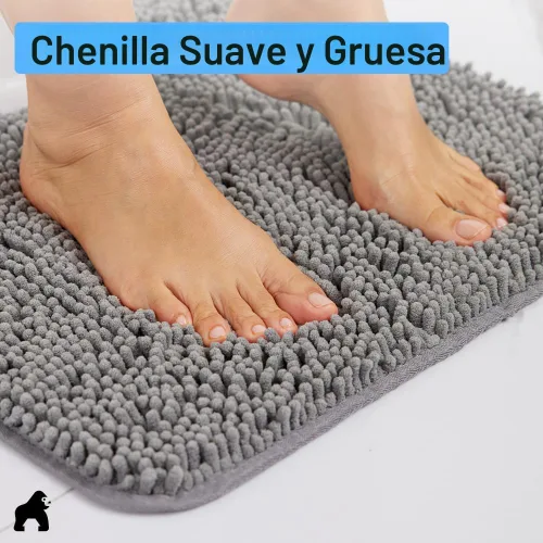 Miniatura 4 de Gorilla Grip - Tapete de baño de felpilla gruesa, suave y absorbente, secado rápido, de microfibra, con reverso de caucho, para piso de ducha, Gris