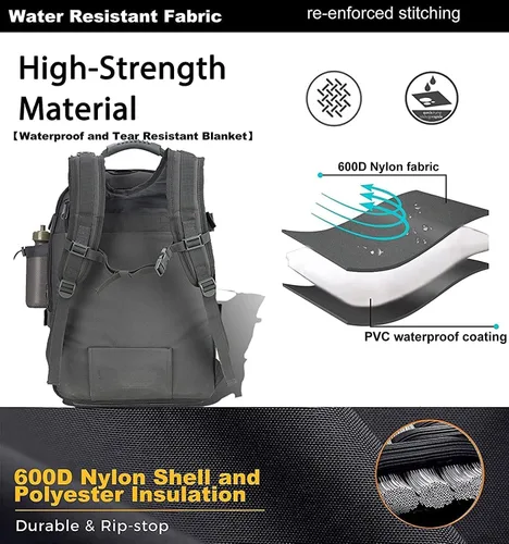 Miniatura 5 de Mochila táctica militar expandible 40-64L Bolsa de 3 días Senderismo Gimnasio Deporte Camping Gris