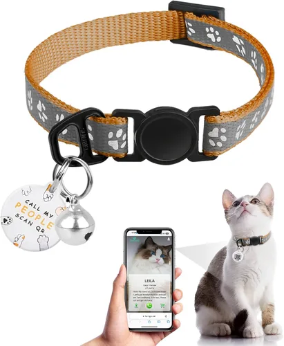 Miniatura 16 de Collar de Gato con Liberación de Seguridad con Etiqueta de Nombre de Código QR, Collares Reflectantes para Gatitos con Cascabel, Etiqueta
