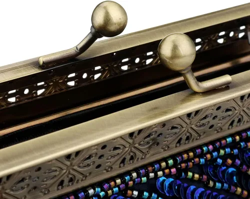 Miniatura 6 de Bolso de noche grande con cuentas y lentejuelas, estilo vintage, bolso de mano para fiesta de boda, bolso de mano para mujer (azul pavo real), Azul