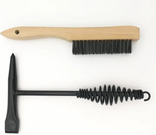 Miniatura 7 de VASTOOLS - Martillo de soldadura con mango de resorte helicoidal, 10.5", cincel cónico y vertical, cepillo de alambre de 10" Negro
