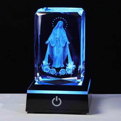 Movdyka Estatua de cristal 3D de Virgen María, regalos religiosos para mujeres y hombres, figura religiosa con grabado láser cristiano, adornos de