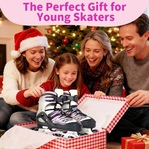Miniatura 6 de BELEEV Patines en línea con ruedas iluminadas y cordones, cuchillas ajustables de 4 tallas para niños, niños y niñas de 5-8, 8-12, 6-12, patines Rosa