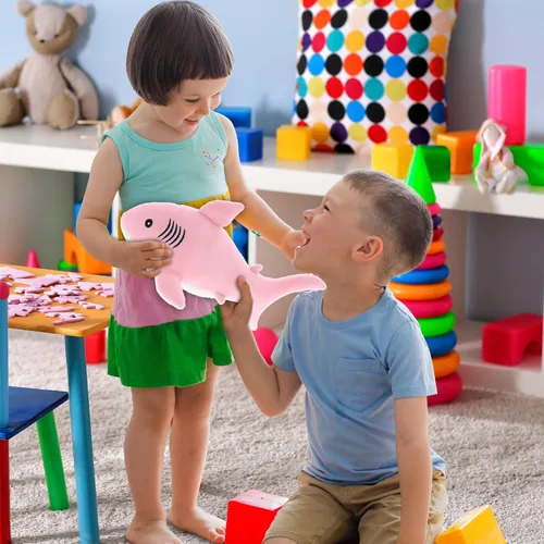 Miniatura 6 de DolliBu Peluche suave de tiburón rosa para bebé, peluche de tiburón de peluche para niños y niñas, juguetes de animales marinos y regalos