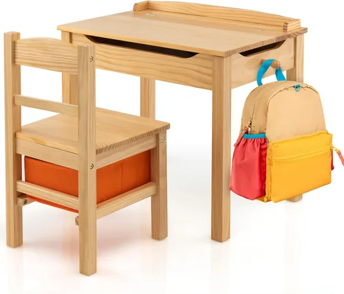 Miniatura 10 de Costzon - Juego de mesa y silla para niños, mesa de arte y manualidades con tapa abatible para cuarto de juegos, jardín de infantes, escritorio
