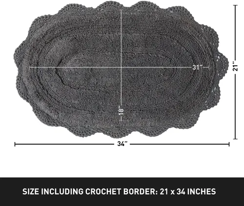 Miniatura 2 de Chardin home Griffin - Alfombra de baño ovalada de ganchillo gris, 100 % algodón con borde de ganchillo hecho a mano, 21 x 34 pulgadas, alfombra