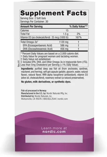 Miniatura 2 de Nordic Naturals 60 cápsulas de gel sabor limón de omega 3 para posparto, especial para madres recientes, para promover el óptimo bienestar después
