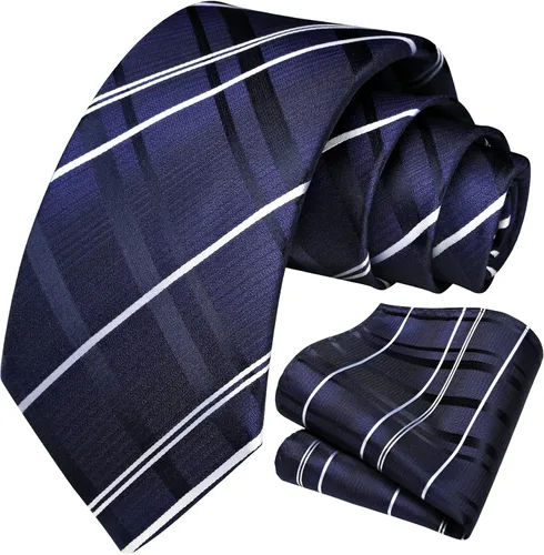 Miniatura 120 de HISDERN Conjunto de corbata a cuadros a cuadros pañuelo tejido clásico formal para hombre corbata y bolsillo cuadrado