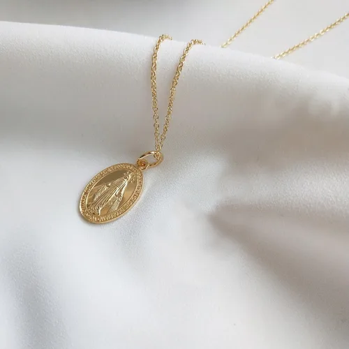 Miniatura 2 de Colgante de plata de ley 925 con diseño de Virgen María Cristiana y chapado en oro