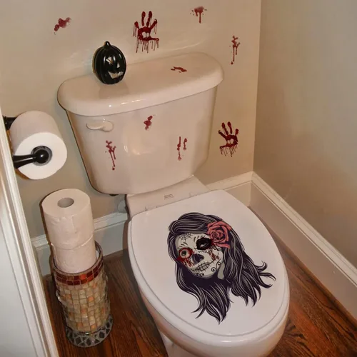 Miniatura 5 de Juego de decoraciones de fiesta espeluznante + calcomanías de ojos que brillan en la noche + calcomanías de huella de sangre y huellas de sangre +