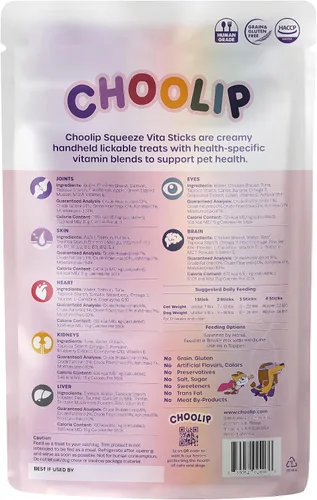 Miniatura 8 de Choolip Squeeze Vita Stick - Golosinas lamibles para gatos y perros, paquete variado de 7 unidades, puré cremoso con multivitaminas