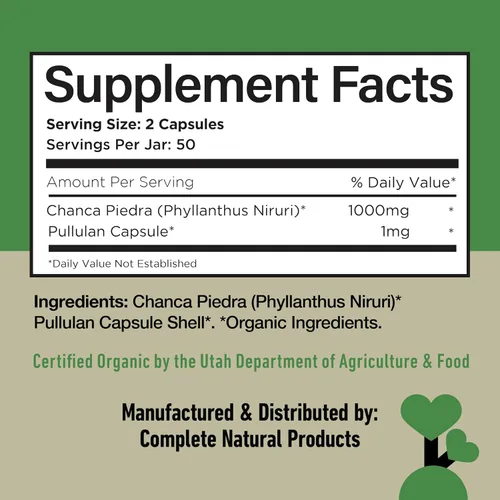 Miniatura 6 de Cápsulas orgánicas de Chanca Piedra - 500 mg, 100 píldoras, extracto puro de rompepiedras Phyllanthus Niruri