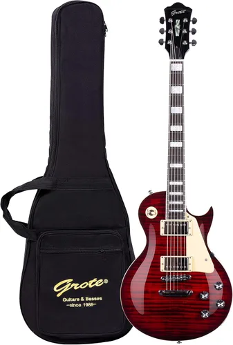 Miniatura 11 de Grote Guitarra eléctrica de cuerpo sólido LPYS-006 con mástil de arce, trastes de acero inoxidable, ideal para todos los niveles, con bolso de Negro