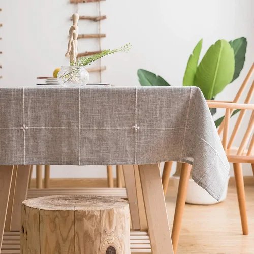 Cotton Linen Striped Tablecloth/Tablecloth with Tassel Grey Rectangle/Oblong 140 x 178 cm