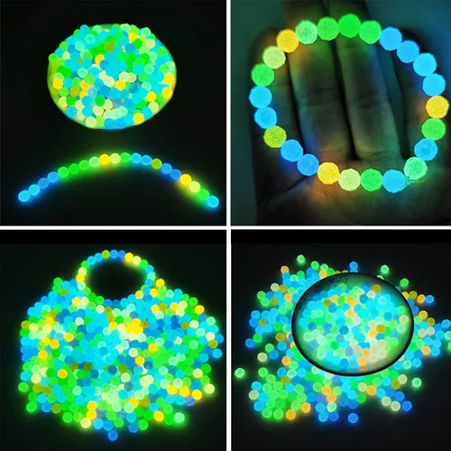 Miniatura 5 de Kit de 1100 cuentas redondas acrílicas luminosas que brillan en la oscuridad, 0.236 in, 0.315 in, 0.394 in, cuentas coloridas de plástico brillante