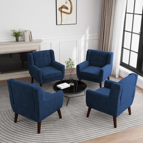 Miniatura 52 de Silla decorativa de piel sintética, moderna silla tapizada para sala de estar, cómodos asientos individuales con botones, asiento de lectura Negro