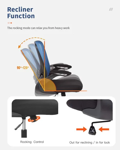 Miniatura 4 de Silla ergonómica de malla para oficina, con respaldo lumbar, giratoria, con ruedas, ejecutiva, con brazos y respaldo medio ajustable, para Azul