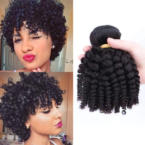 Miniatura 6 de Extensiones de cabello humano brasileño Funmi de 8, 10, 12 pulgadas, extensiones de cabello rizado afro, tejido corto rizado, extensiones de cabello