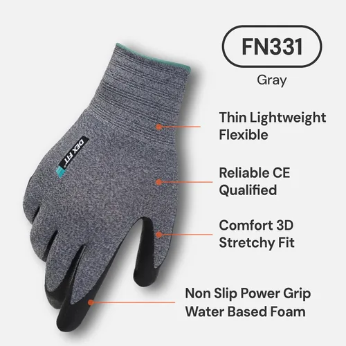 Miniatura 2 de DEX FIT Prime - Guantes de trabajo de nitrilo FN331; ajuste elástico cómodo 3D; revestimiento de nitrilo de espuma duradera; agarre potente; Gris
