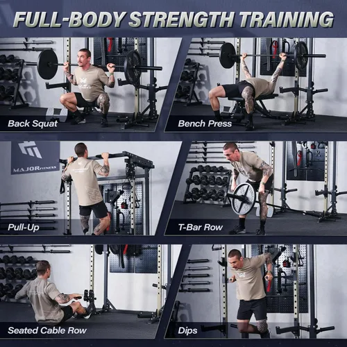 Miniatura 7 de MAJOR FITNESS Drone3 Power Rack, banco de sentadillas para gimnasio en casa de 2500lbs multifunción con sistema de polea doble, barra de tracción