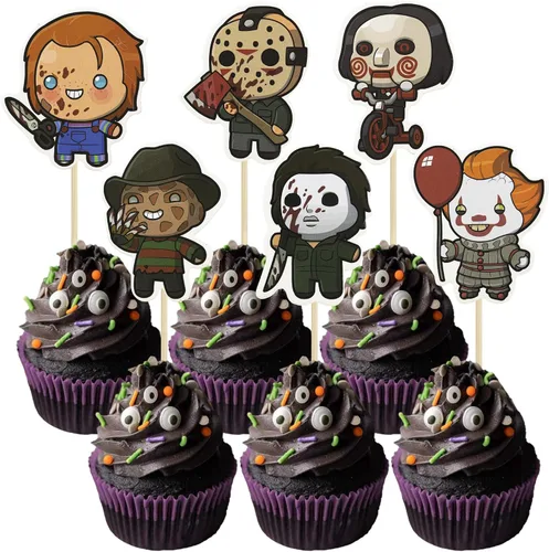Miniatura 14 de Gyufise 24 adornos de Halloween para cupcakes con purpurina negra para dulce o truco de Halloween, decoraciones para baby shower, niños y niñas